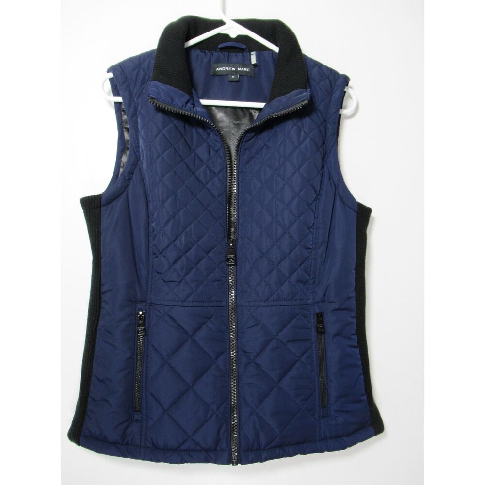 Andrew Marc Navy Quilted Puffer Full-Zip Puffer Vest Size Medium